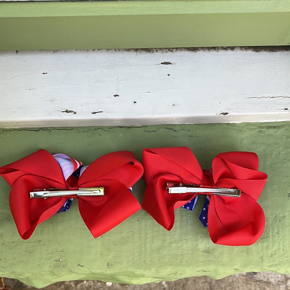 2 Handmade Red Patriotic Americana Hair Bows - Picture 11 of 12